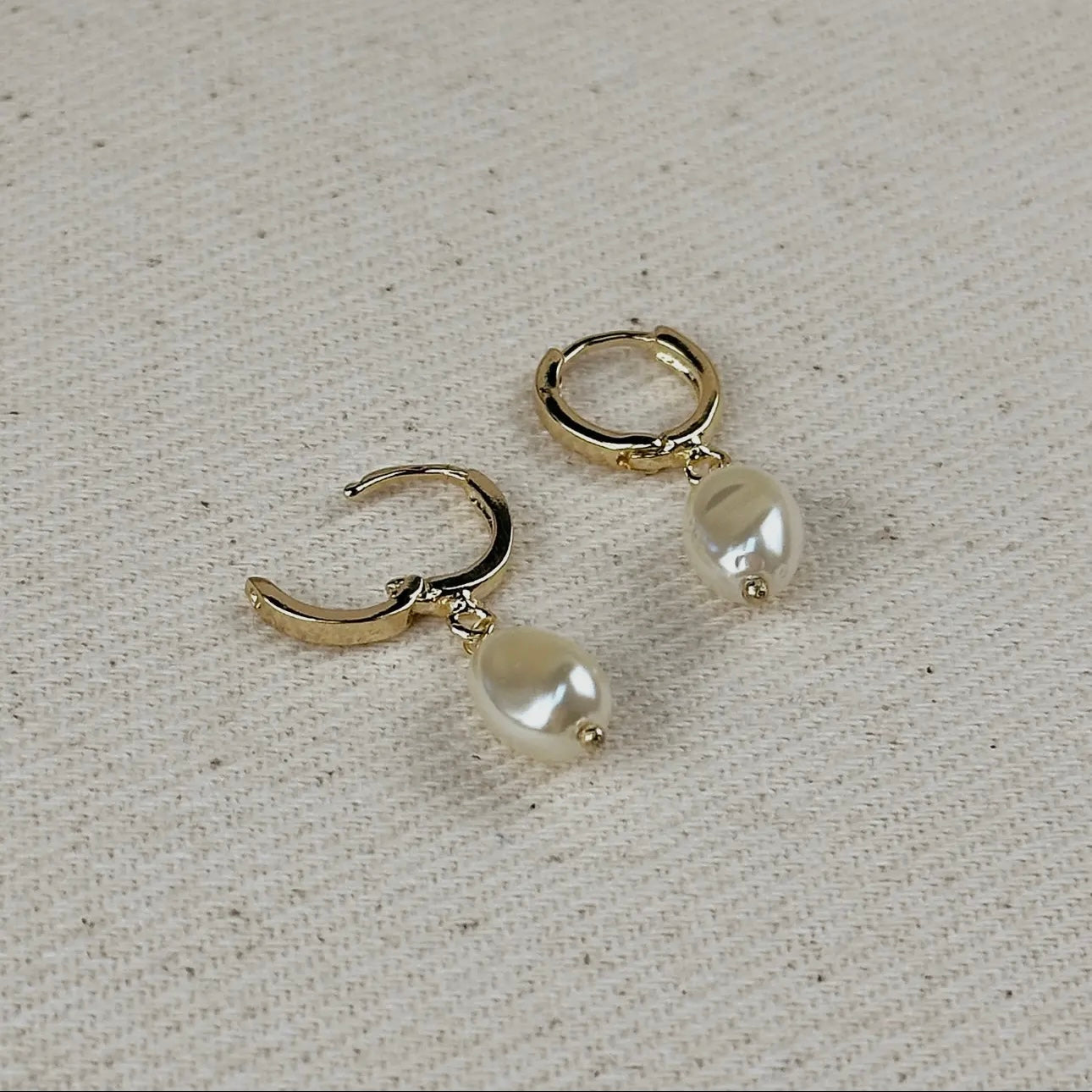 18k Gold Filled Drop Baroque Pearl Hoop Earrings