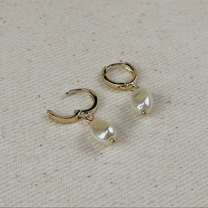 18k Gold Filled Drop Baroque Pearl Hoop Earrings