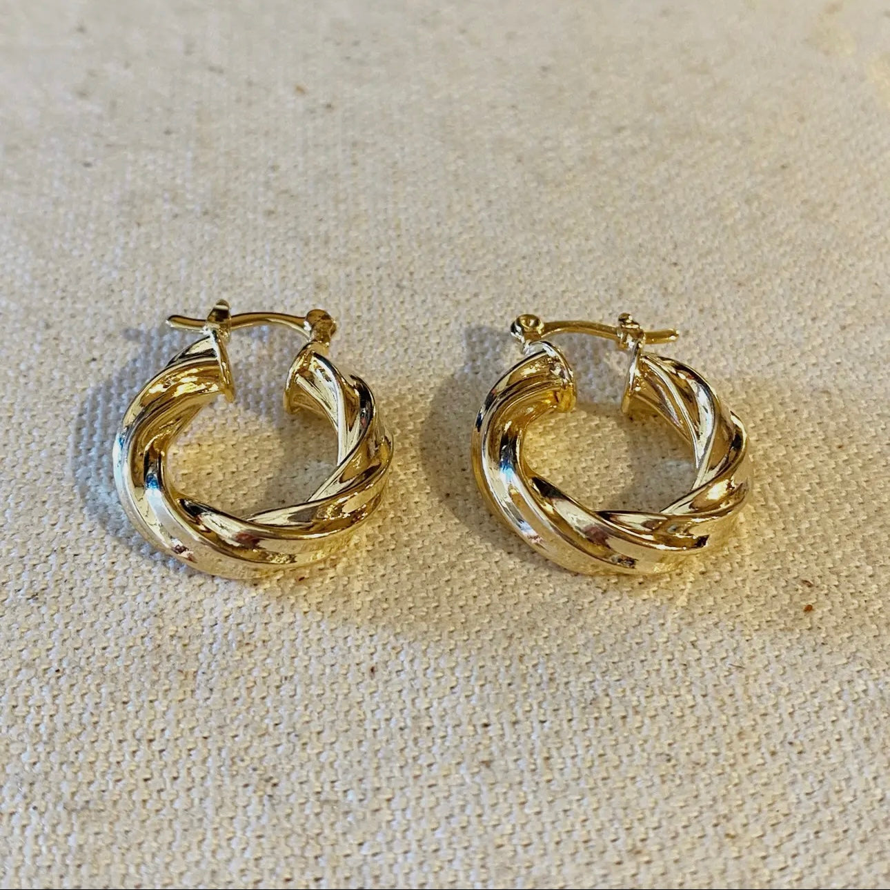 18k Gold Filled Twisted Hoop Earrings - Latch Closure