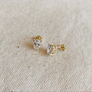 18k Gold Filled Oval Cubic Zirconia Stud Earrings