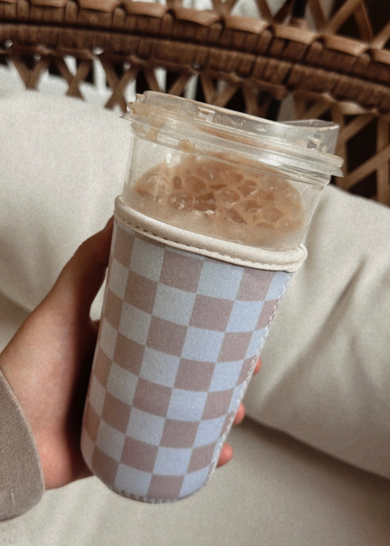 Beige Checker Iced Coffee Drink Sleeve