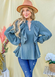 Teal Ruffle Blouse